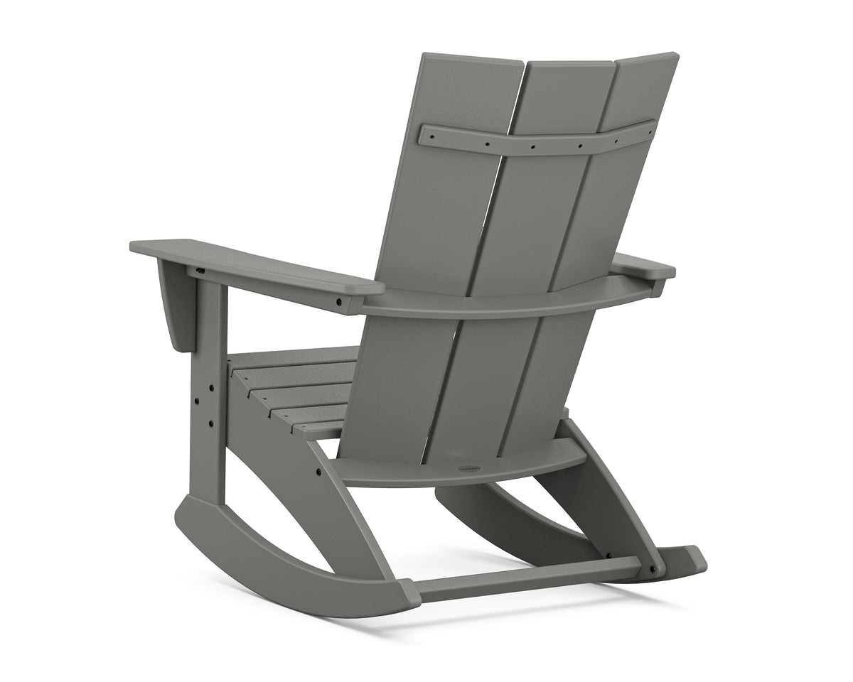 Angled view of the POLYWOOD Modern Curveback Adirondack Rocking Chair in Slate Grey