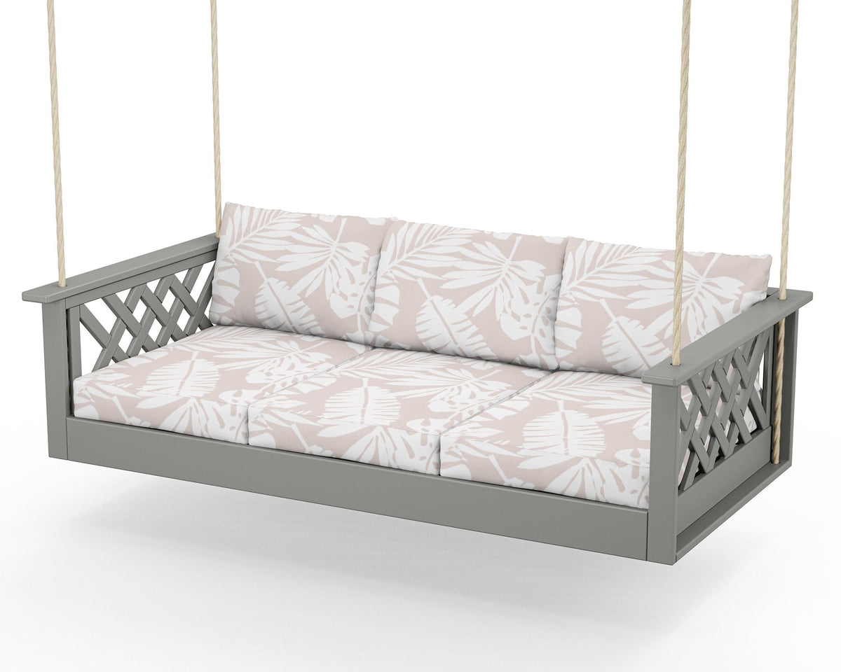 POLYWOOD Wovendale Daybed Swing in Slate Grey / Leaf Dune Burlap
