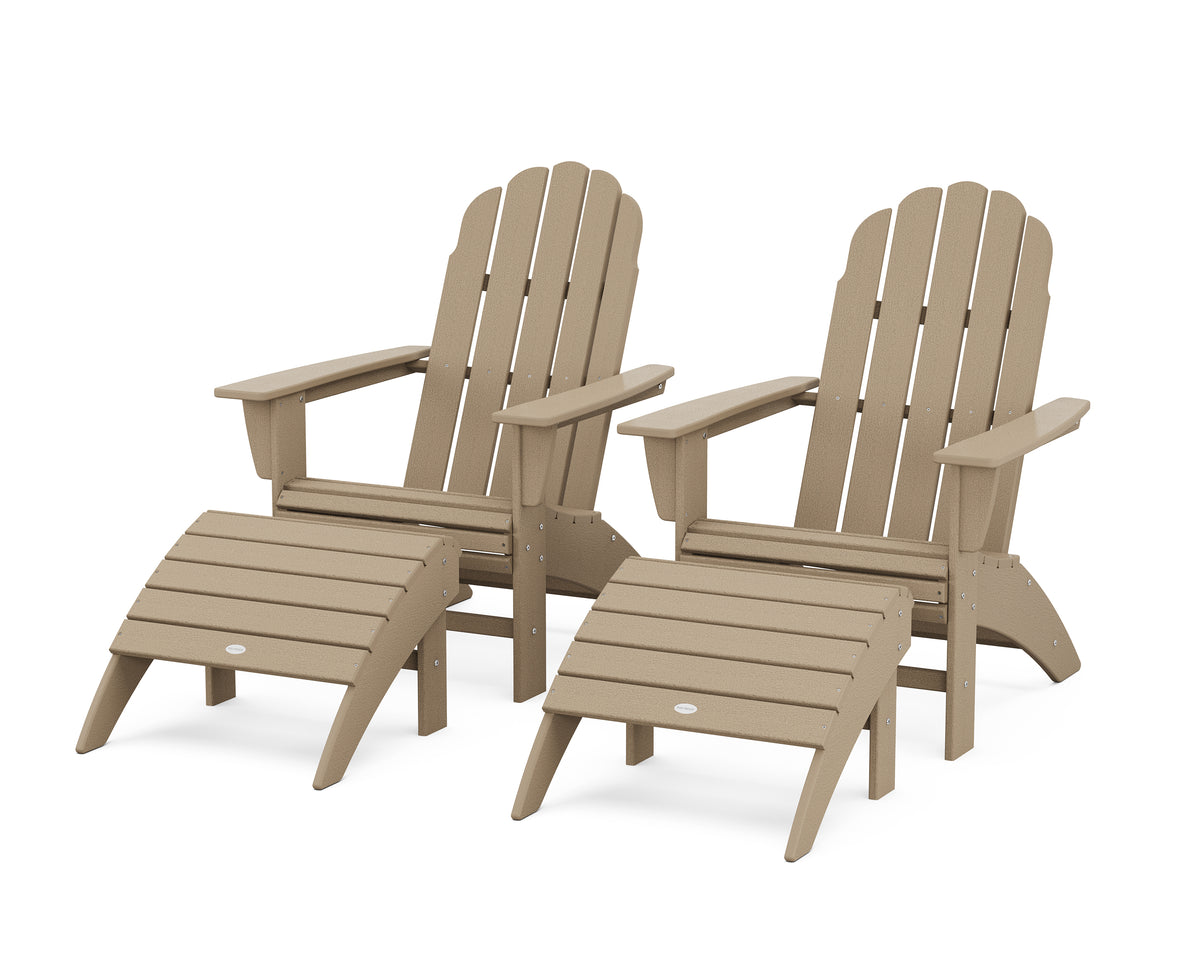 POLYWOOD Vineyard Curveback Adirondack Chair 4-Piece Set with Ottomans in Vintage Sahara
