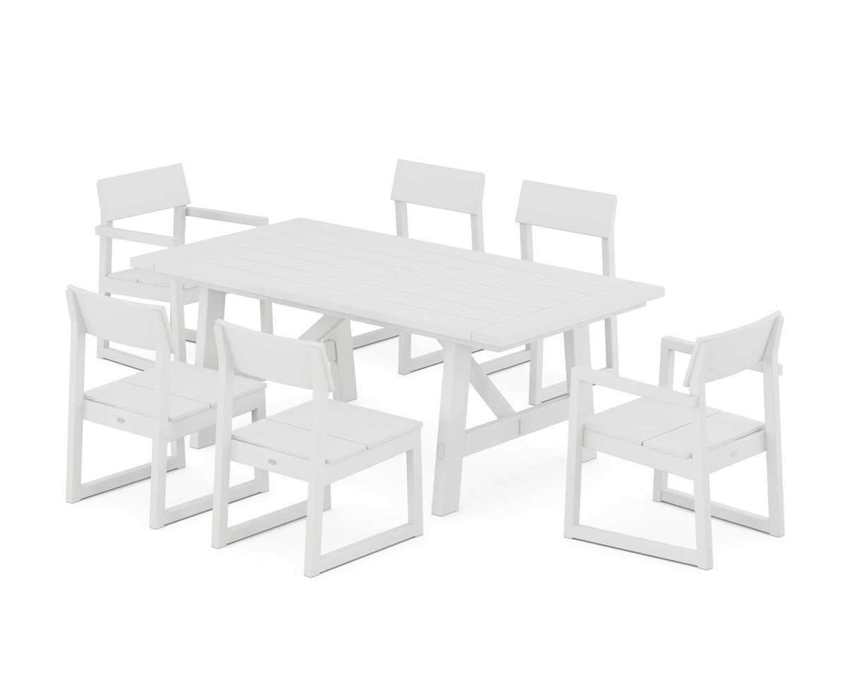 POLYWOOD EDGE 7-Piece Rustic Farmhouse Dining Set in White