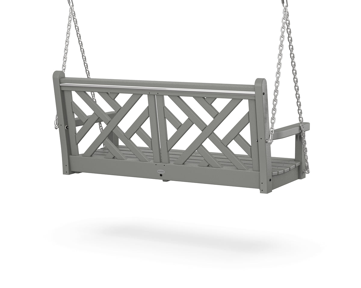 Angled front view of the POLYWOOD Chippendale 48" Swing in Slate Grey
