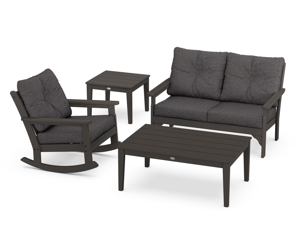 POLYWOOD Vineyard 4-Piece Deep Seating Rocker Set in Vintage Coffee / Ash Charcoal