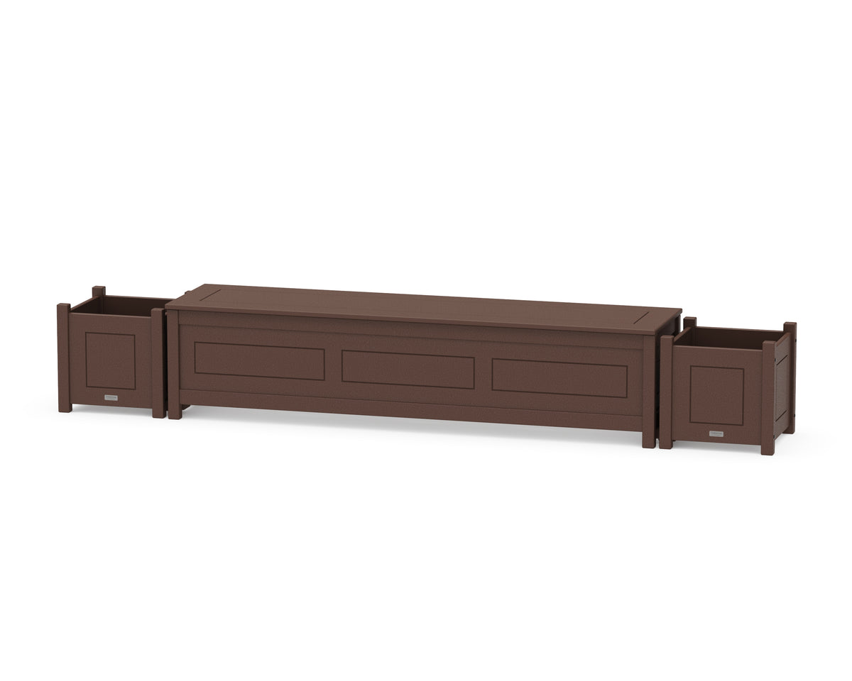 POLYWOOD 72" Country Living Straight Planter Storage Bench Set in Mahogany