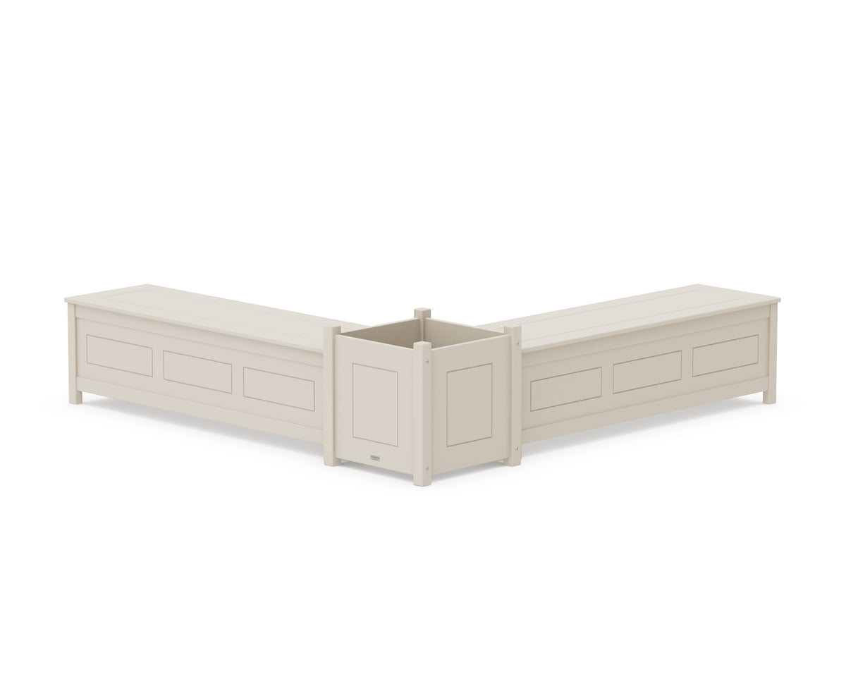 POLYWOOD 60" Country Living L-Shaped Planter Storage Bench Set - Large in Sand