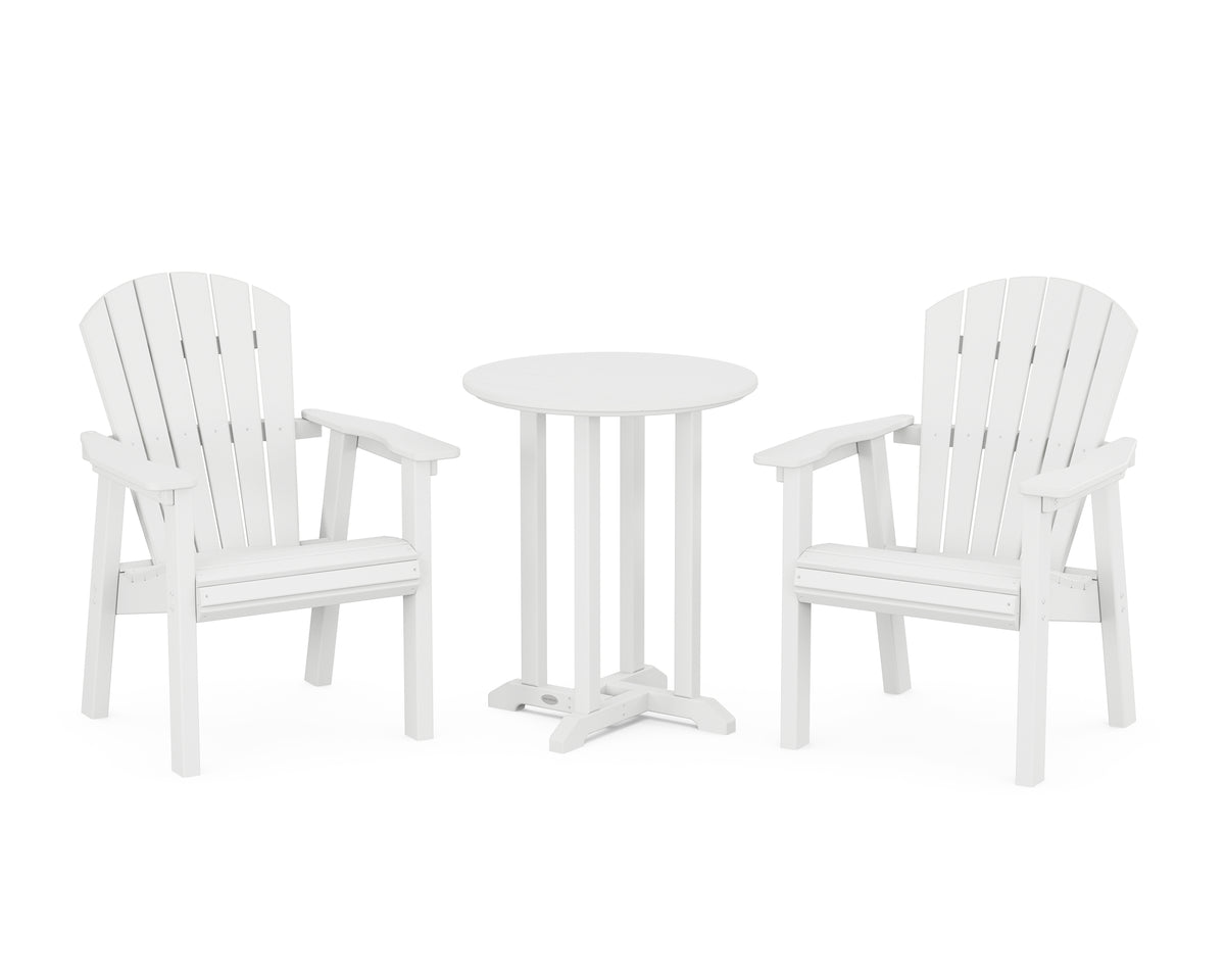 POLYWOOD Seashell 3-Piece Round Farmhouse Bistro Dining Set in White