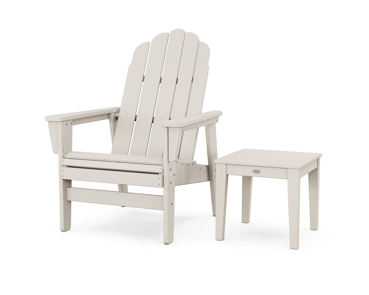 POLYWOOD Vineyard Grand Upright Adirondack Chair with Side Table in Sand