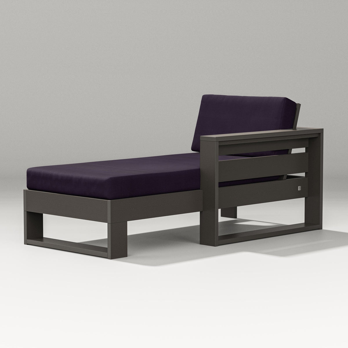 POLYWOOD Latitude Modular Right Arm Chaise in Vintage Coffee / Navy Linen