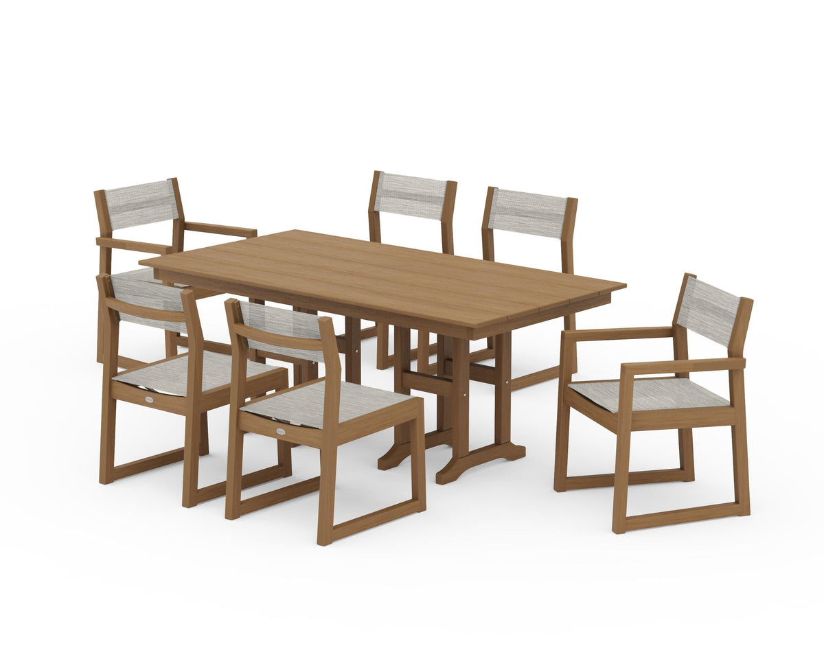 POLYWOOD EDGE Sling 7-Piece Farmhouse Dining Set in Natural / Birch