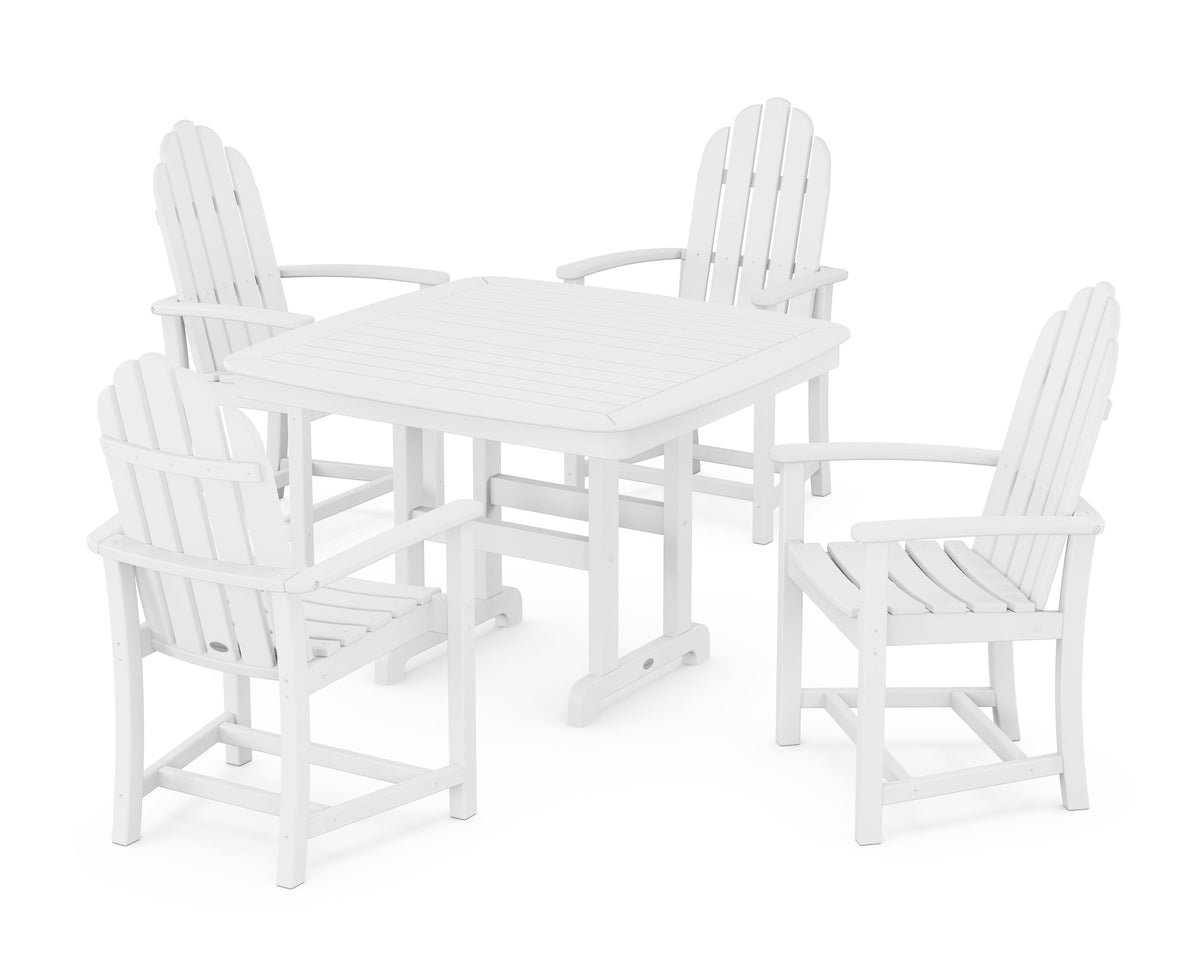 POLYWOOD Classic Adirondack 5-Piece Dining Set with Trestle Legs - 44" Table in White