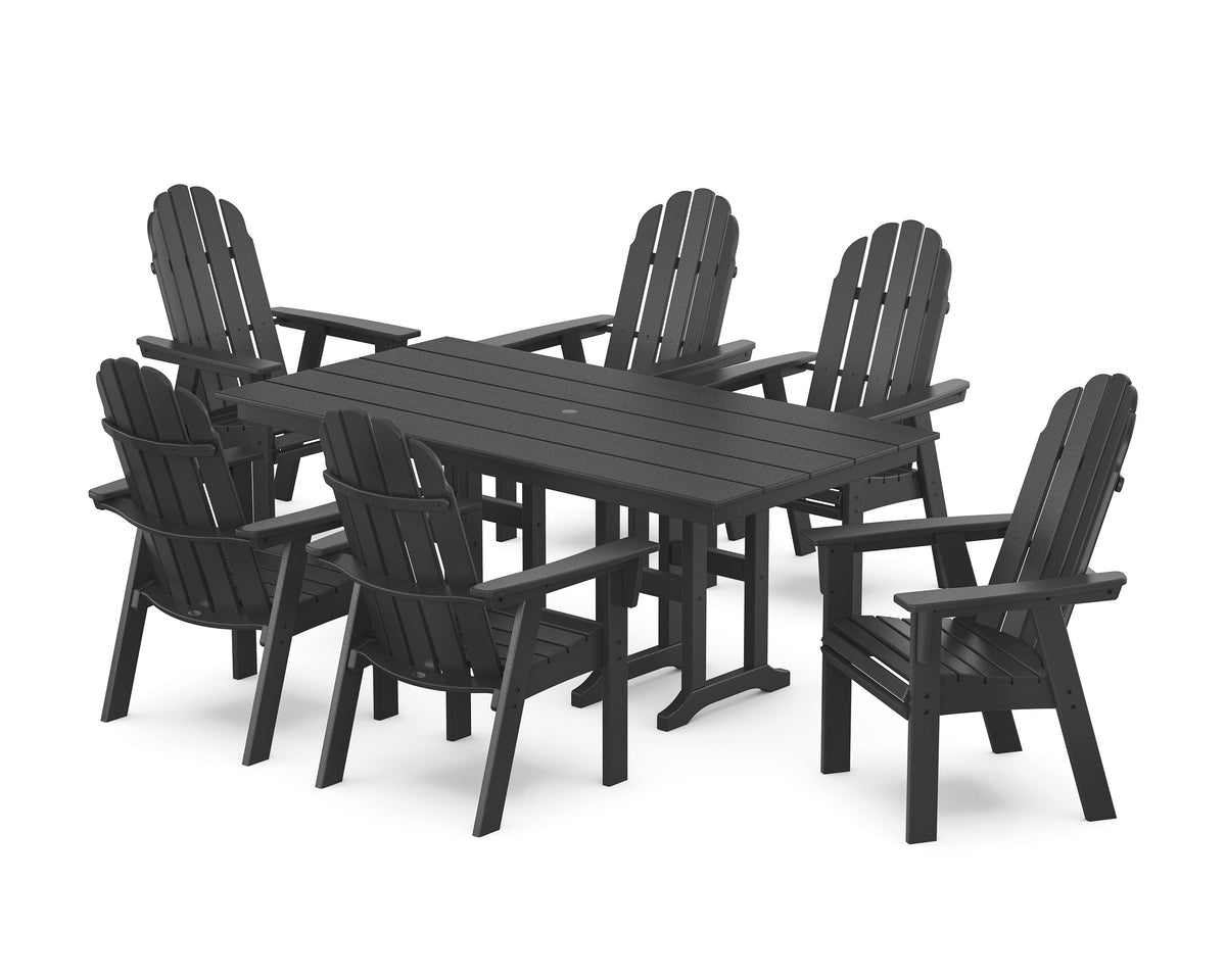 POLYWOOD Vineyard Curveback Adirondack Chair 7-Piece Farmhouse Dining Set in Black