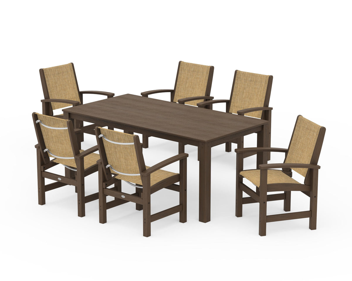 POLYWOOD Coastal 7-Piece Parsons Dining Set in Kona / Burlap