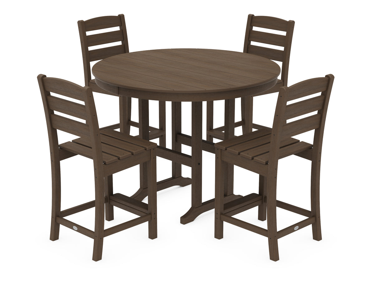 POLYWOOD Lakeside 5-Piece Farmhouse Round Side Chair Counter Set in Kona