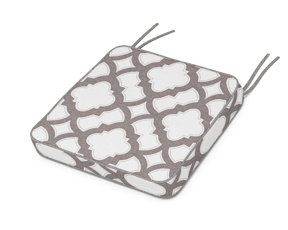 POLYWOOD Chinoiserie Side Chair Seat Cushion in Trellis Grey Mist