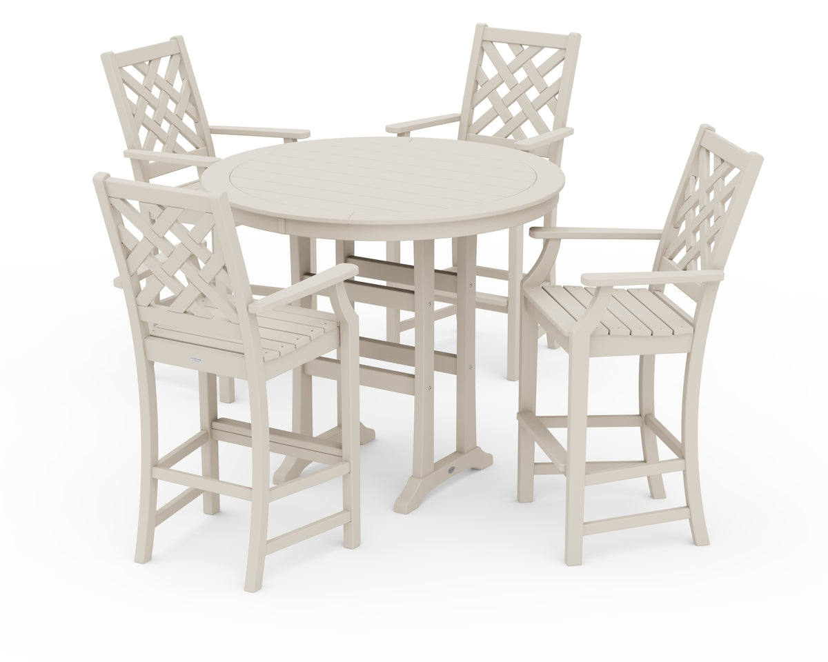 POLYWOOD Country Living Wovendale 5-Piece Round Bar Set in Sand