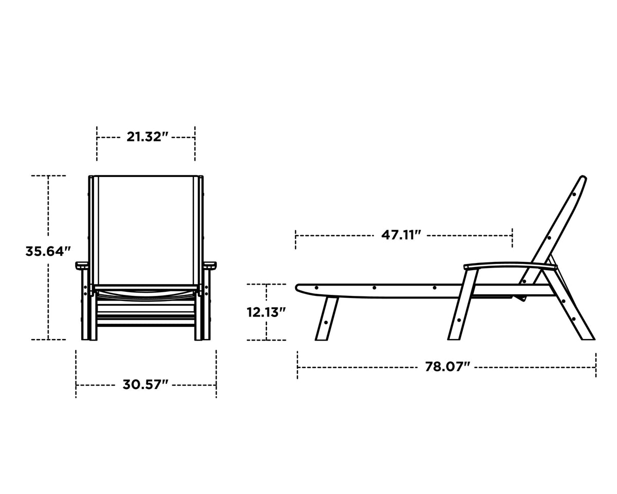 POLYWOOD Coastal Woven Chaise with Arms dimensions
