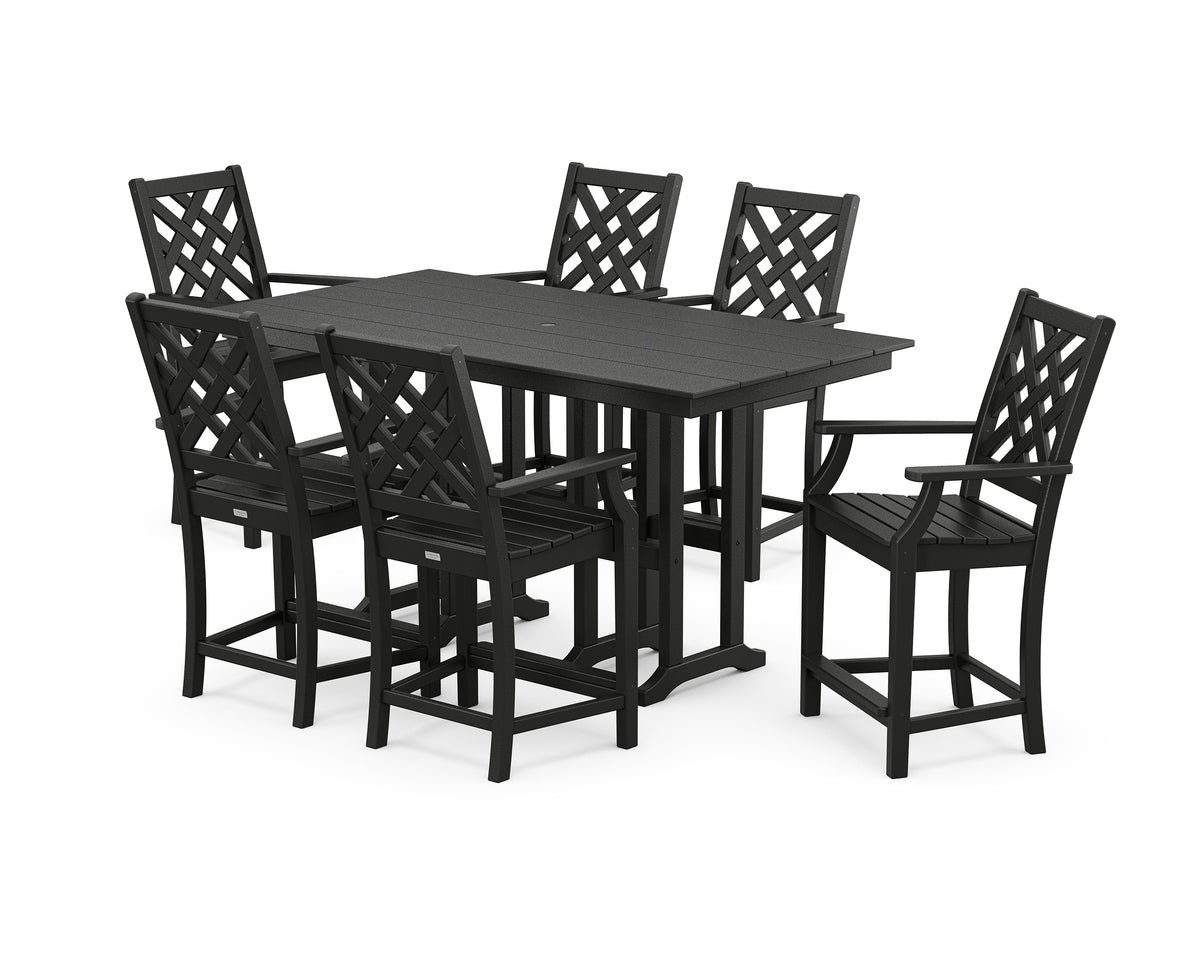 POLYWOOD Country Living Wovendale Arm Chair 7-Piece Farmhouse Counter Set in Black