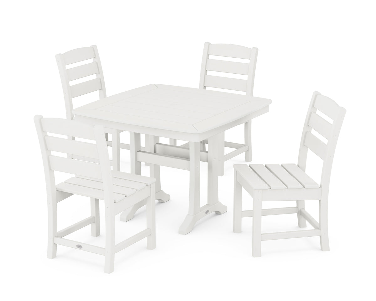 POLYWOOD Lakeside Side Chair 5-Piece Dining Set with Trestle Legs - 37" Table in Vintage White