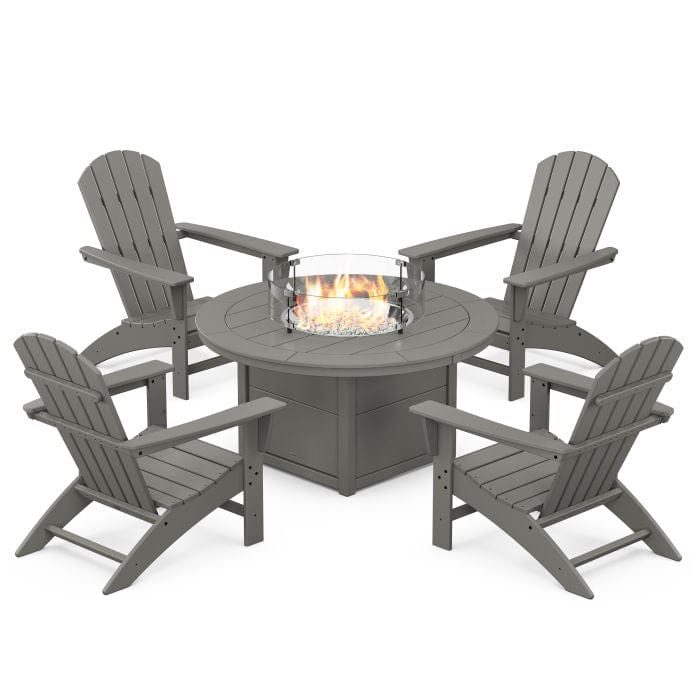 Polywood Nautical 5-Piece Adirondack Chair Conversation Set with Propane Fire Pit Table - Casual Furniture World