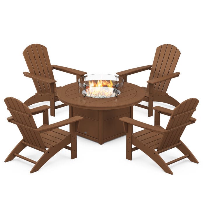 Polywood Nautical 5-Piece Adirondack Chair Conversation Set with Propane Fire Pit Table - Casual Furniture World