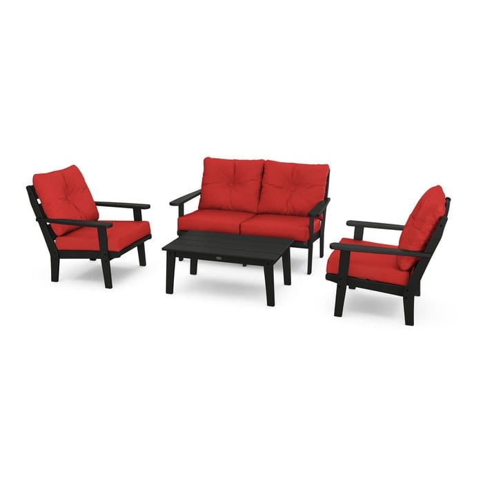 POLYWOOD Lakeside 4-Piece Seating Set in Black / Crimson Linen