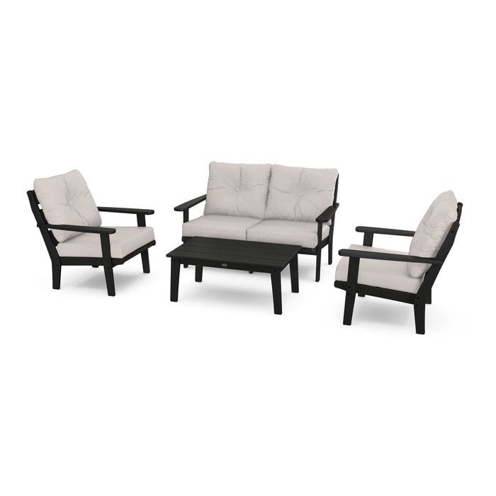 POLYWOOD Lakeside 4-Piece Seating Set in Black / Dune Burlap