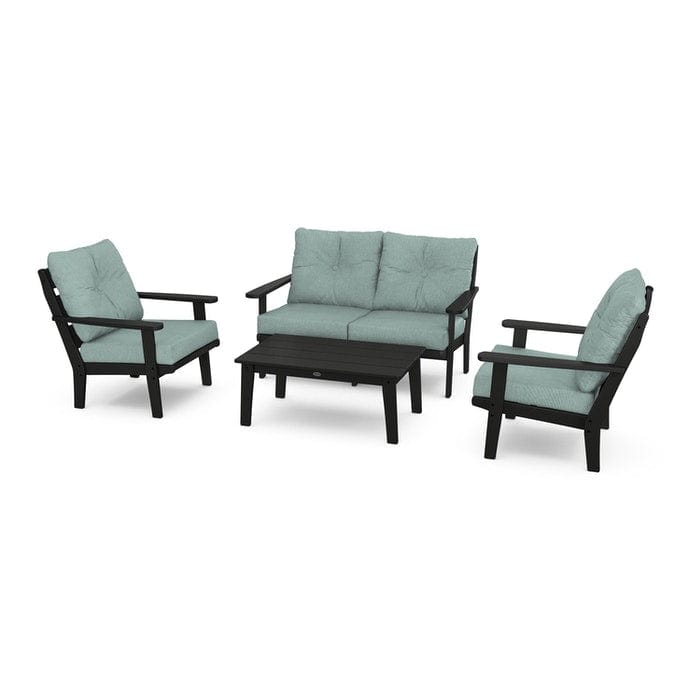 POLYWOOD Lakeside 4-Piece Seating Set in Black / Glacier Spa