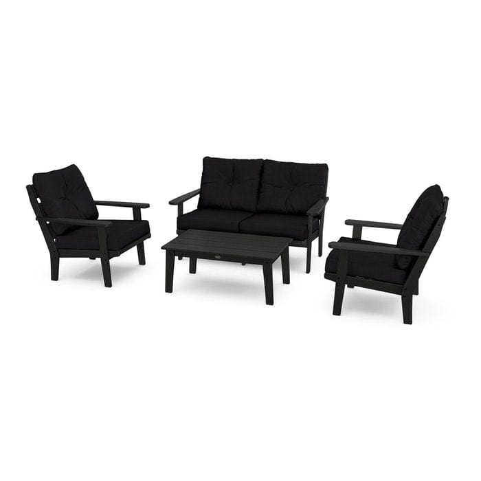 POLYWOOD Lakeside 4-Piece Seating Set in Black / Midnight Linen