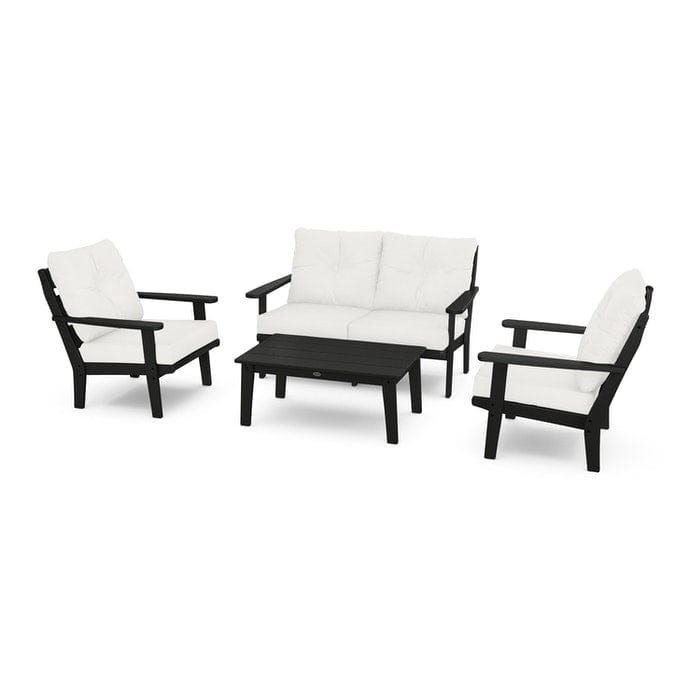 POLYWOOD Lakeside 4-Piece Seating Set in Black / Natural Linen