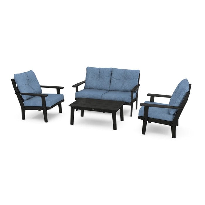 POLYWOOD Lakeside 4-Piece Seating Set in Black / Sky Blue