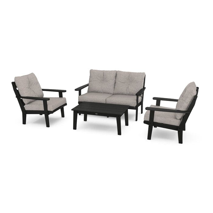 POLYWOOD Lakeside 4-Piece Seating Set in Black / Weathered Tweed