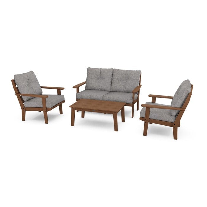 POLYWOOD Lakeside 4-Piece Seating Set in Teak / Grey Mist