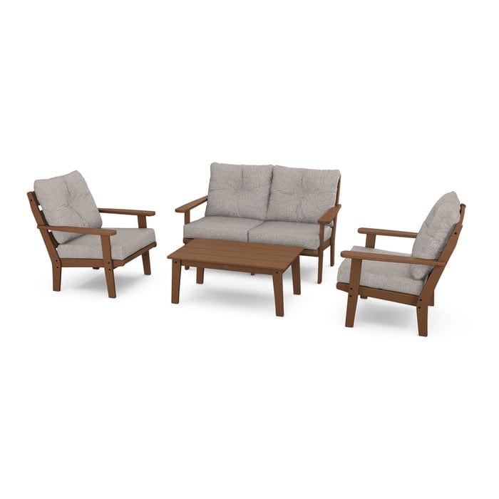POLYWOOD Lakeside 4-Piece Seating Set in Teak / Weathered Tweed