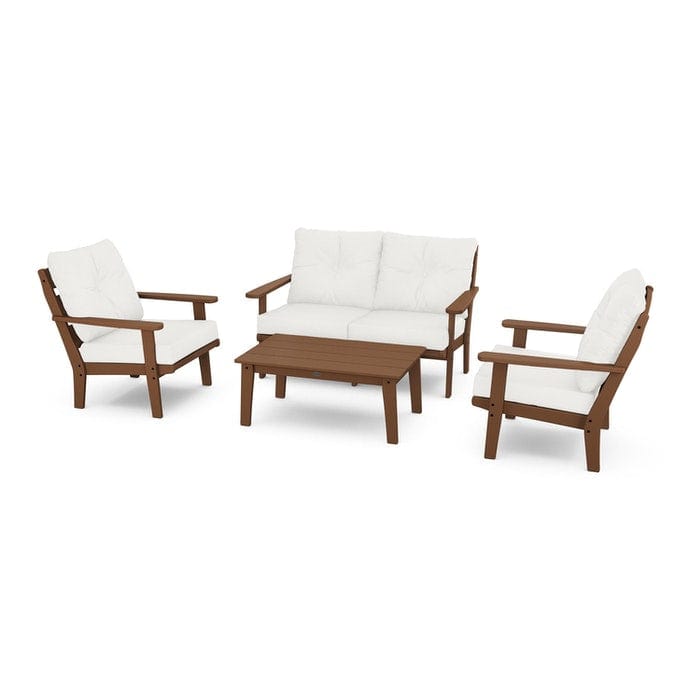 POLYWOOD Lakeside 4-Piece Seating Set in Teak / Natural Linen