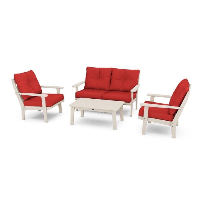 POLYWOOD Lakeside 4-Piece Seating Set in Sand / Crimson Linen
