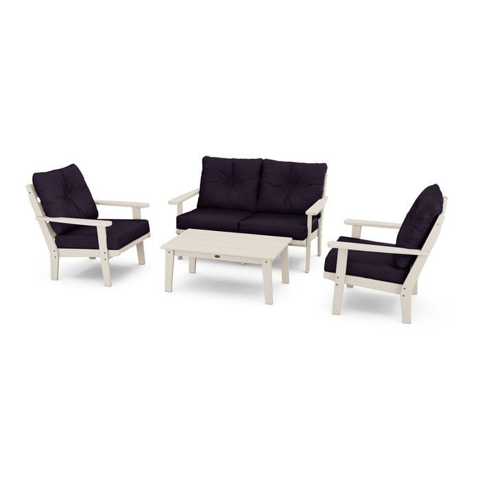 POLYWOOD Lakeside 4-Piece Seating Set in Sand / Navy Linen