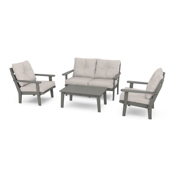 POLYWOOD Lakeside 4-Piece Seating Set in Slate Grey / Dune Burlap