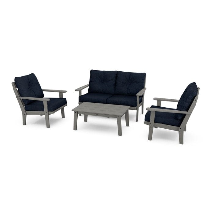 POLYWOOD Lakeside 4-Piece Seating Set in Slate Grey / Marine Indigo