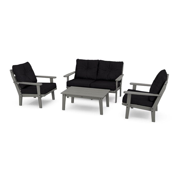 POLYWOOD Lakeside 4-Piece Seating Set in Slate Grey / Midnight Linen
