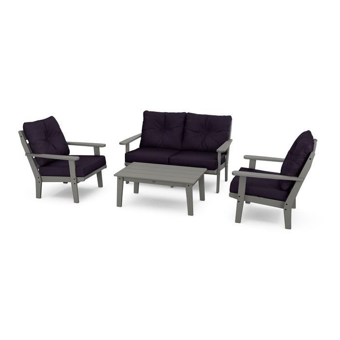 POLYWOOD Lakeside 4-Piece Seating Set in Slate Grey / Navy Linen
