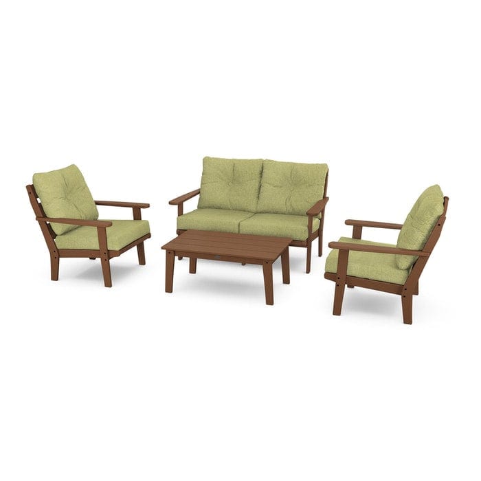 POLYWOOD Lakeside 4-Piece Seating Set in Teak / Chartreuse Boucle