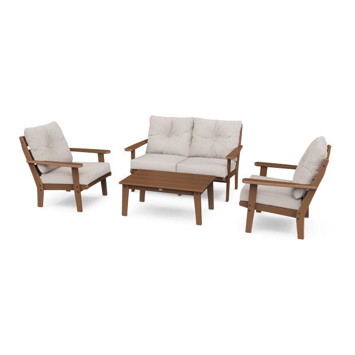 POLYWOOD Lakeside 4-Piece Seating Set in Teak / Dune Burlap