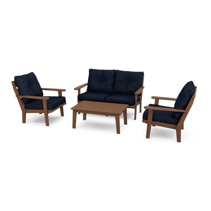 POLYWOOD Lakeside 4-Piece Seating Set in Teak / Marine Indigo