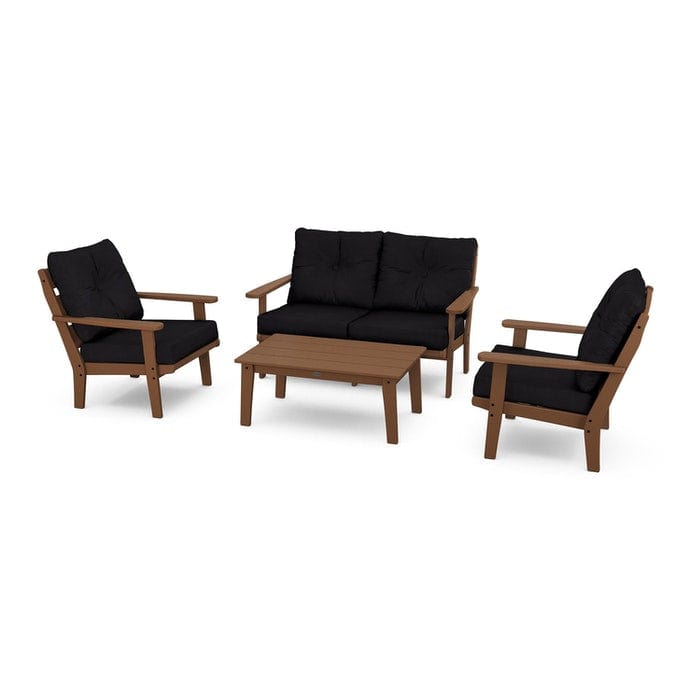 POLYWOOD Lakeside 4-Piece Seating Set in Teak / Midnight Linen