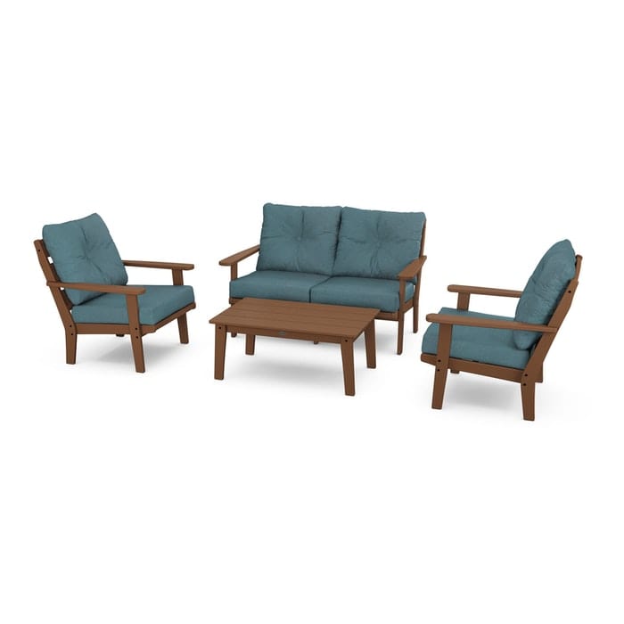 POLYWOOD Lakeside 4-Piece Seating Set in Teak / Ocean Teal