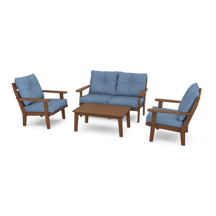 POLYWOOD Lakeside 4-Piece Seating Set in Teak / Sky Blue