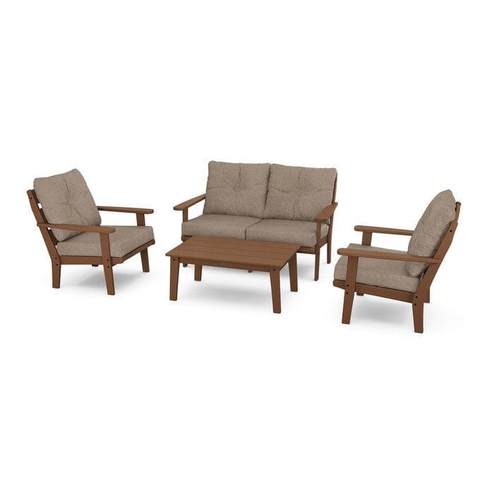 POLYWOOD Lakeside 4-Piece Seating Set in Teak / Spiced Burlap