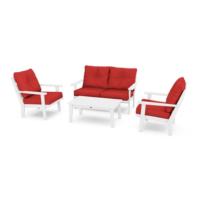 POLYWOOD Lakeside 4-Piece Seating Set in White / Crimson Linen