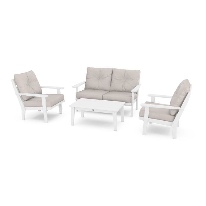 POLYWOOD Lakeside 4-Piece Seating Set in White / Dune Burlap