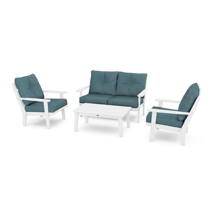 POLYWOOD Lakeside 4-Piece Seating Set in White / Ocean Teal