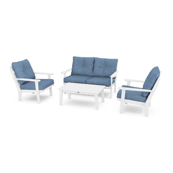 POLYWOOD Lakeside 4-Piece Seating Set in White / Sky Blue